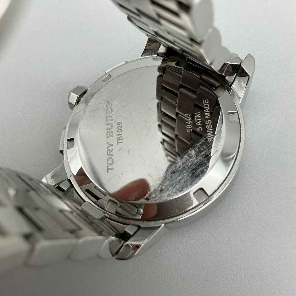 Tory Burch Womens Watch 37mm Stainless Chronograph TB1029 New Battery 6.5